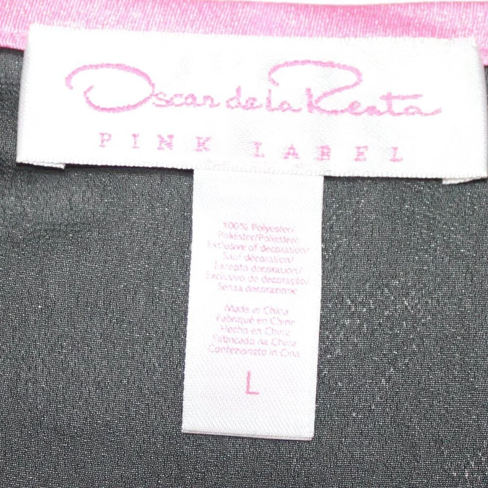 Oscar de la Renta Pink Label Black Sheer Pink Floral Accent Kimono Robe